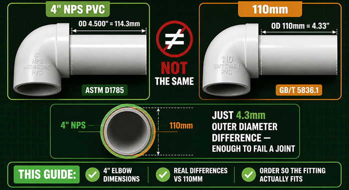 4-inch PVC pipe fittings compared to 110mm