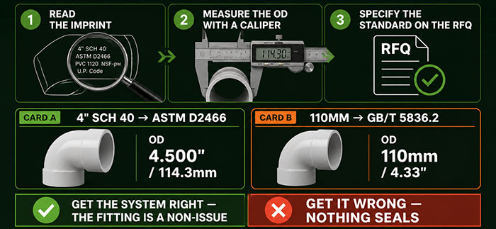Measurement standards for PVC elbow fittings