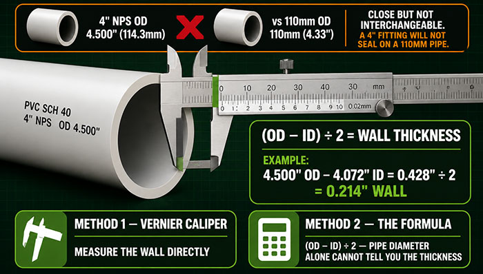 Measuring the wall thickness of PVC pipe fittings