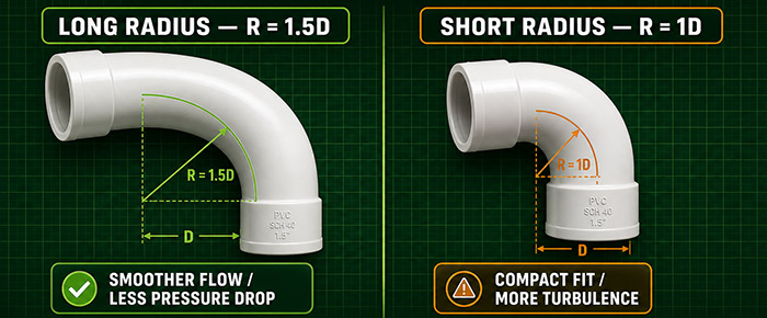 PVC 90-degree elbow bending radius
