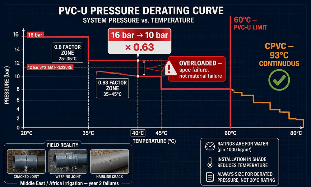 PVC-U PRESSURE DERATING CURVE