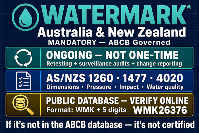 Certificación Watermark de tuberías y accesorios de plástico en Australia y Nueva Zelanda