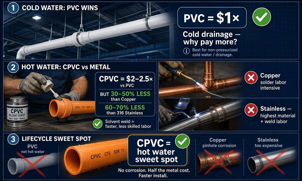 Cost comparison between CPVC and metal pipes