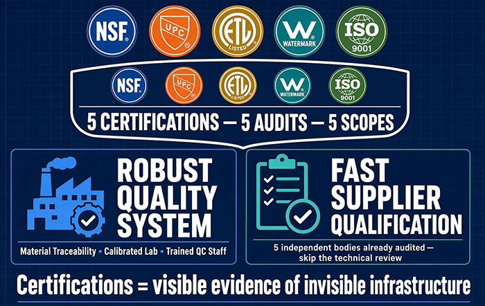 NSF, UPC, ETL y Watermark simultáneamente — más ISO 9001