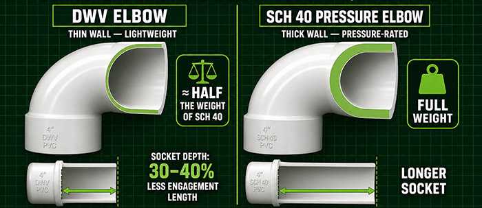 Difference in wall thickness between PVC pressure pipes and drainage pipes