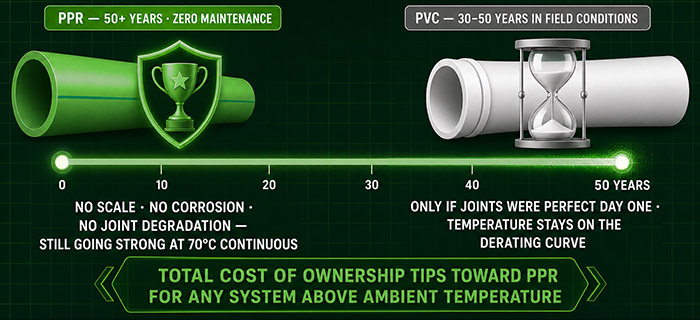 Lifetime costs of PVC and PPR pipe fittings