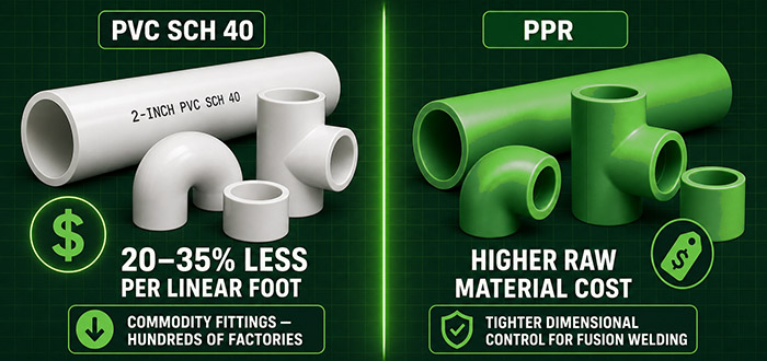 Material costs of PVC and PPR pipe fittings