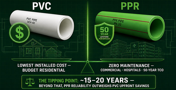PVC and PPR pipe fittings for cold water distribution systems