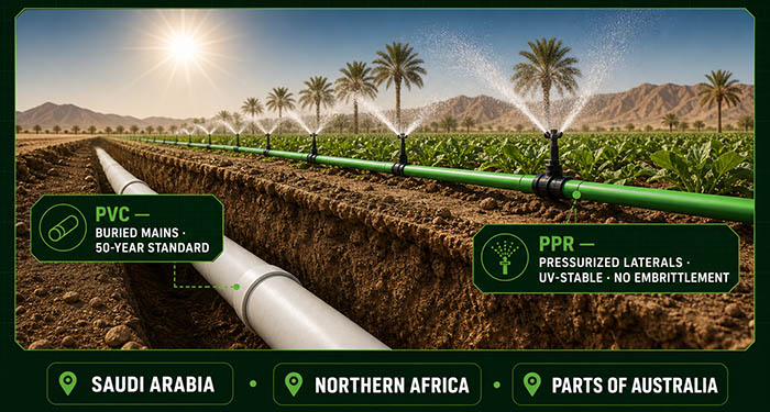 PVC and PPR pipe fittings for irrigation and agriculture