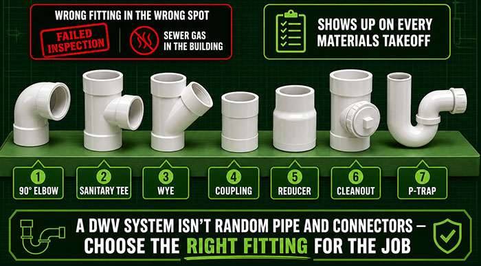 Types of PVC DWV pipe fittings