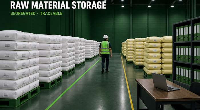 Raw material storage in plastic pipe factories