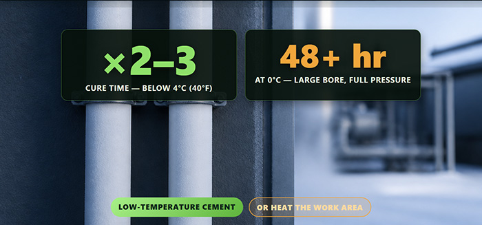 Tempos de soldadura com solvente a diferentes temperaturas