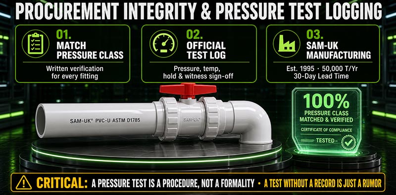 PVC PIPE PROCUREMENT INTEGRITY & PRESSURE TEST LOGGING