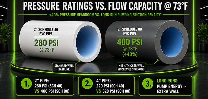 SCHEDULE 40 and 80 PRESSURE RATINGS VS FLOW CAPACITY