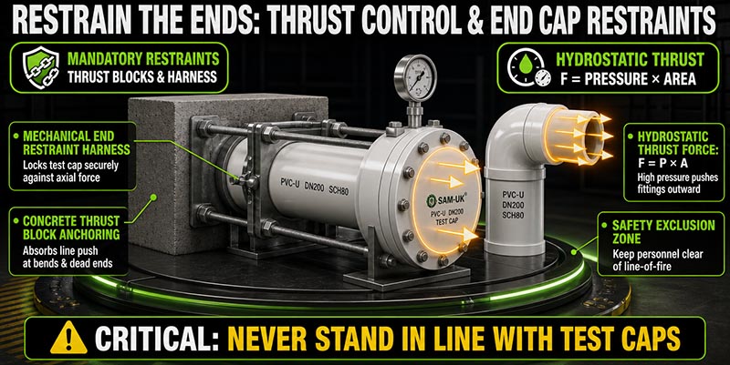 Thrust Control and End-Cap Restraint Devices for PVC Piping